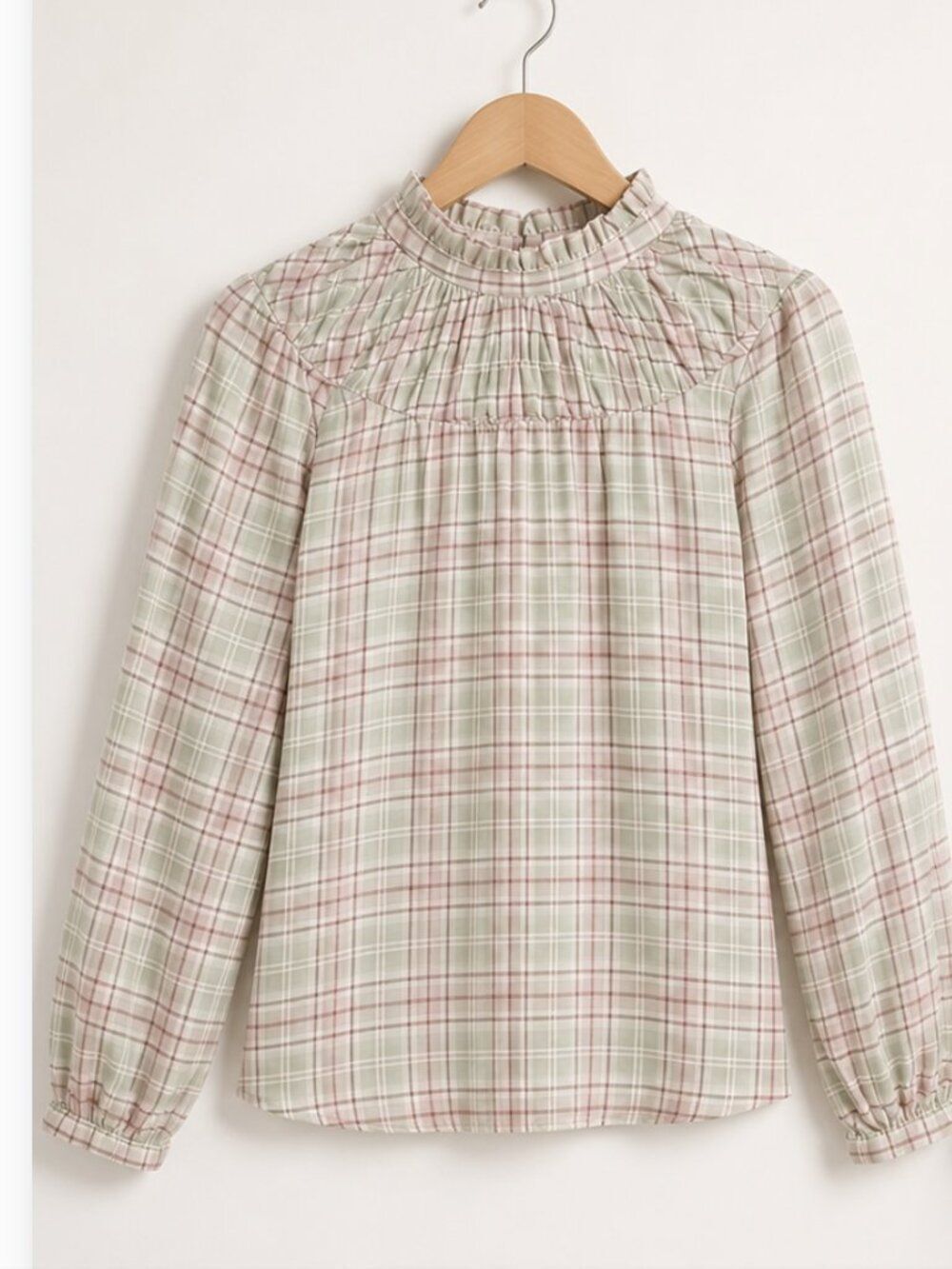 LOFT Ruffled Neck Plaid Blouse - Size M - NWT
